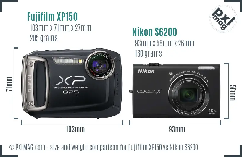 Fujifilm XP150 vs Nikon S6200 size comparison