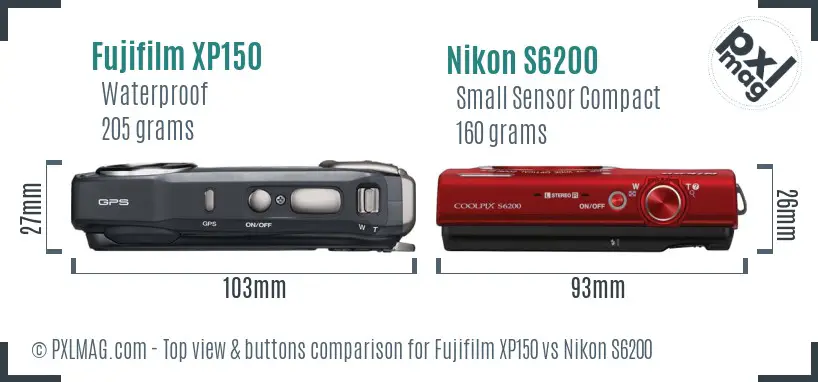 Fujifilm XP150 vs Nikon S6200 top view buttons comparison