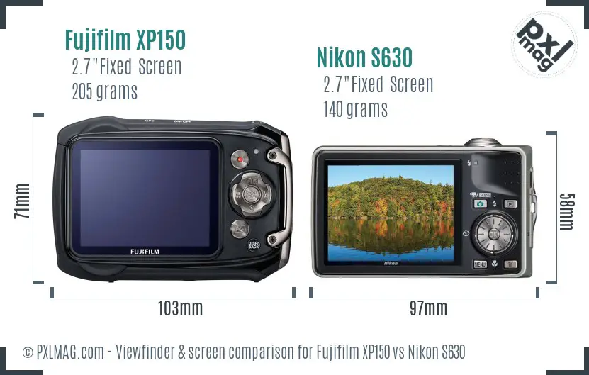 Fujifilm XP150 vs Nikon S630 Screen and Viewfinder comparison