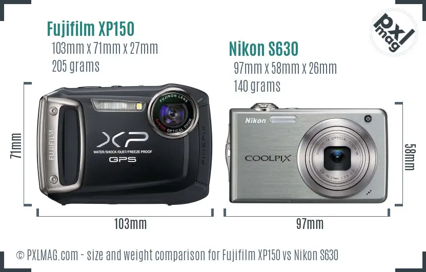 Fujifilm XP150 vs Nikon S630 size comparison