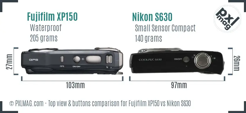Fujifilm XP150 vs Nikon S630 top view buttons comparison