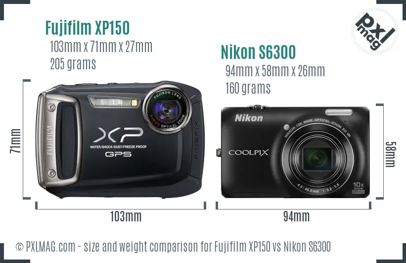 Fujifilm XP150 vs Nikon S6300 size comparison