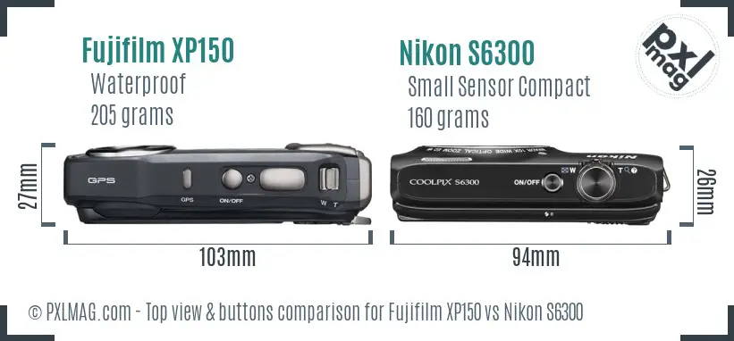 Fujifilm XP150 vs Nikon S6300 top view buttons comparison