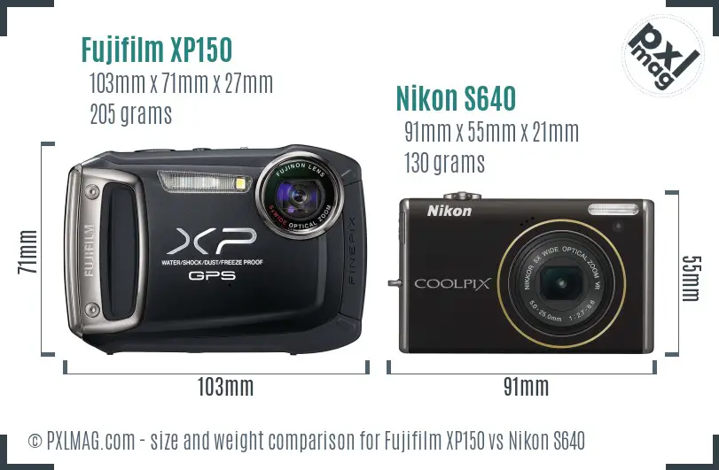 Fujifilm XP150 vs Nikon S640 size comparison Fujifilm XP150 vs Nikon S640 size comparison