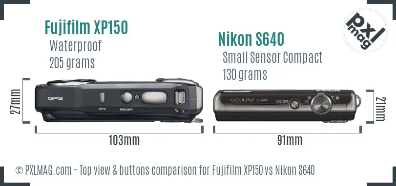 Fujifilm XP150 vs Nikon S640 top view buttons comparison Fujifilm XP150 vs Nikon S640 top view buttons comparison