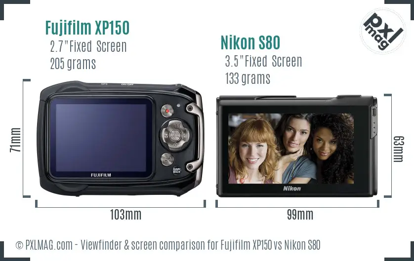 Fujifilm XP150 vs Nikon S80 Screen and Viewfinder comparison