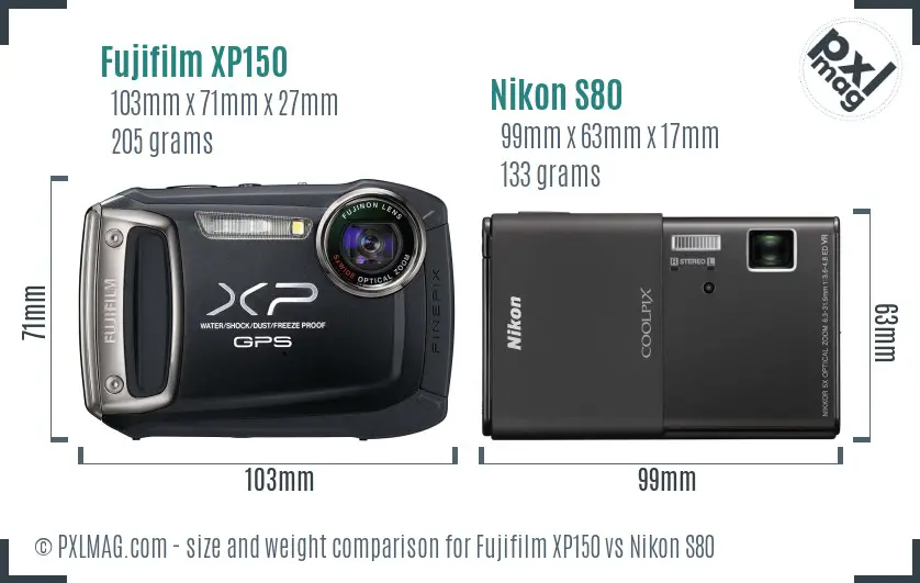 Fujifilm XP150 vs Nikon S80 size comparison
