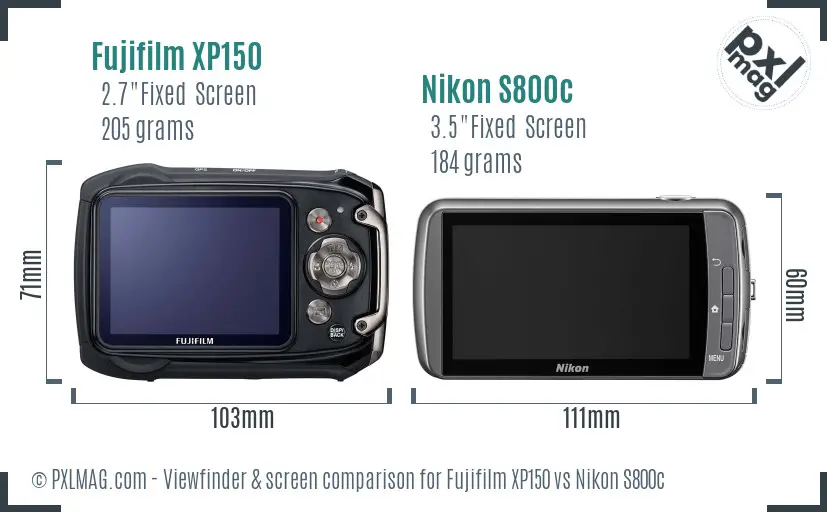 Fujifilm XP150 vs Nikon S800c Screen and Viewfinder comparison