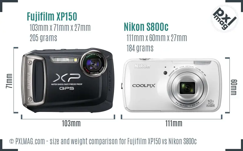 Fujifilm XP150 vs Nikon S800c size comparison