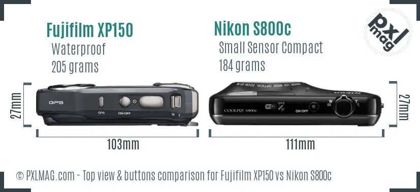 Fujifilm XP150 vs Nikon S800c top view buttons comparison