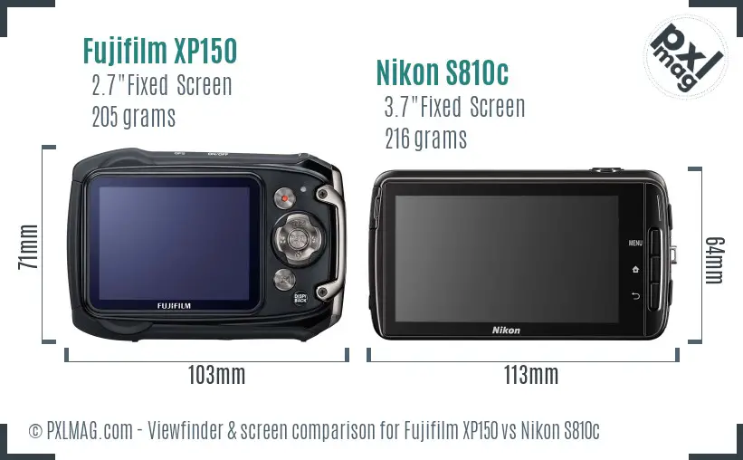 Fujifilm XP150 vs Nikon S810c Screen and Viewfinder comparison