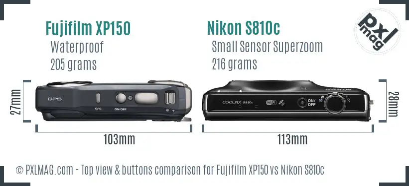 Fujifilm XP150 vs Nikon S810c top view buttons comparison