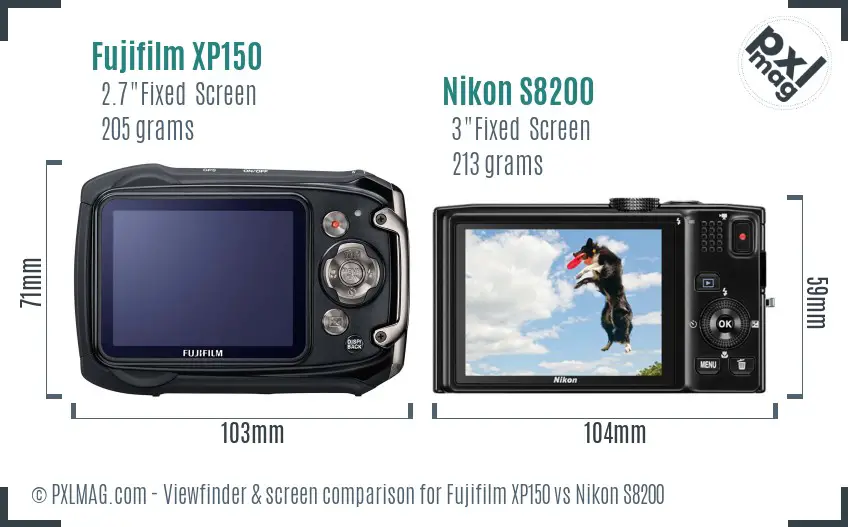 Fujifilm XP150 vs Nikon S8200 Screen and Viewfinder comparison