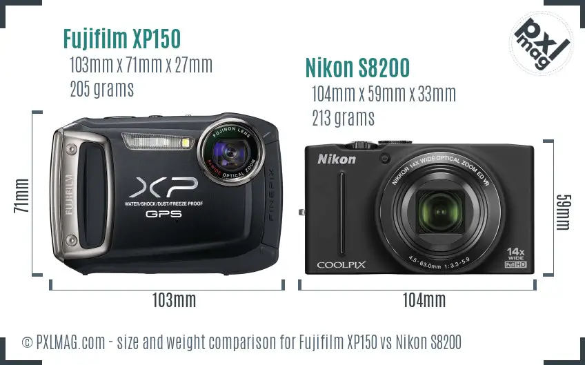 Fujifilm XP150 vs Nikon S8200 size comparison