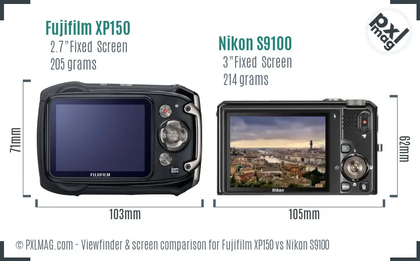 Fujifilm XP150 vs Nikon S9100 Screen and Viewfinder comparison