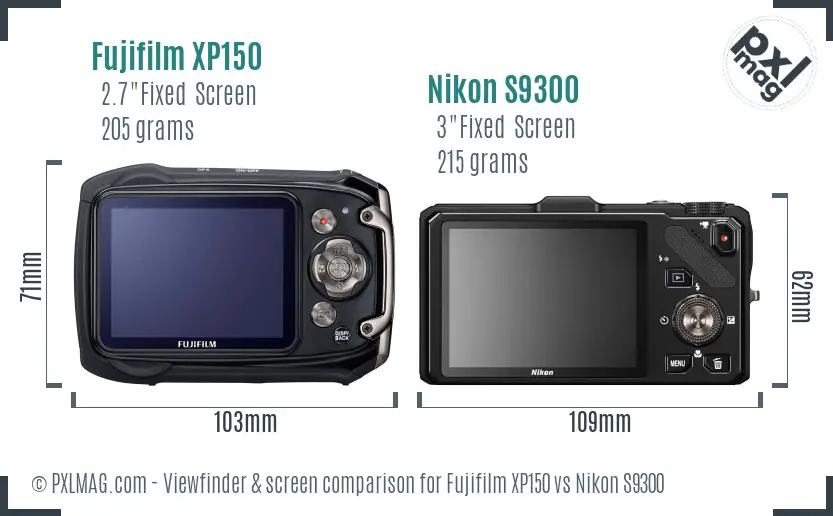 Fujifilm XP150 vs Nikon S9300 Screen and Viewfinder comparison