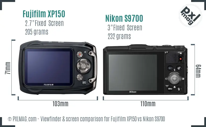 Fujifilm XP150 vs Nikon S9700 Screen and Viewfinder comparison