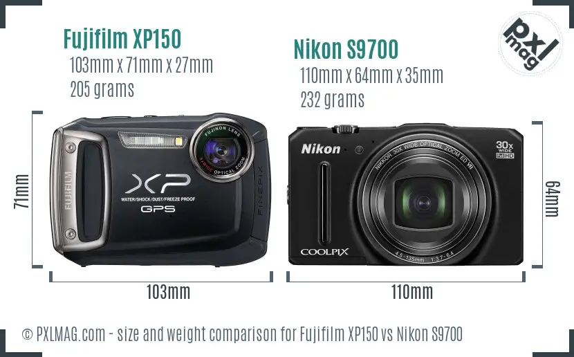 Fujifilm XP150 vs Nikon S9700 size comparison Fujifilm XP150 vs Nikon S9700 size comparison