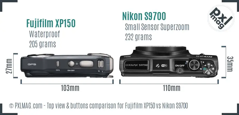 Fujifilm XP150 vs Nikon S9700 top view buttons comparison