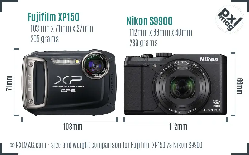 Fujifilm XP150 vs Nikon S9900 size comparison Fujifilm XP150 vs Nikon S9900 size comparison