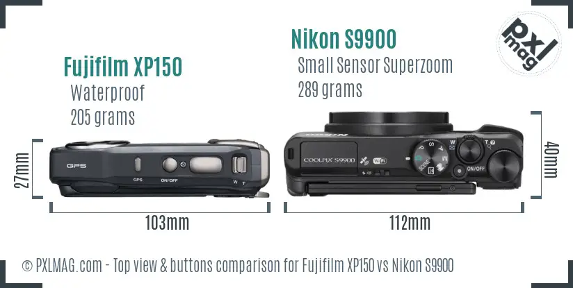 Fujifilm XP150 vs Nikon S9900 top view buttons comparison Fujifilm XP150 vs Nikon S9900 top view buttons comparison