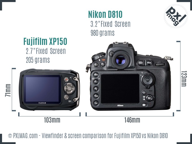 Fujifilm XP150 vs Nikon D810 Screen and Viewfinder comparison