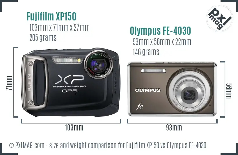 Fujifilm XP150 vs Olympus FE-4030 size comparison