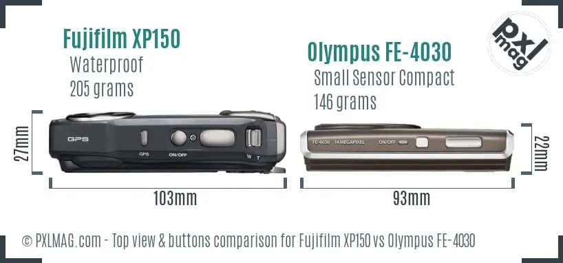 Fujifilm XP150 vs Olympus FE-4030 top view buttons comparison