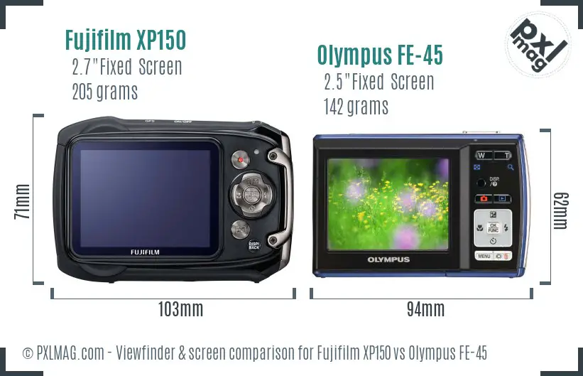Fujifilm XP150 vs Olympus FE-45 Screen and Viewfinder comparison