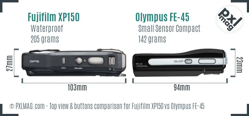 Fujifilm XP150 vs Olympus FE-45 top view buttons comparison