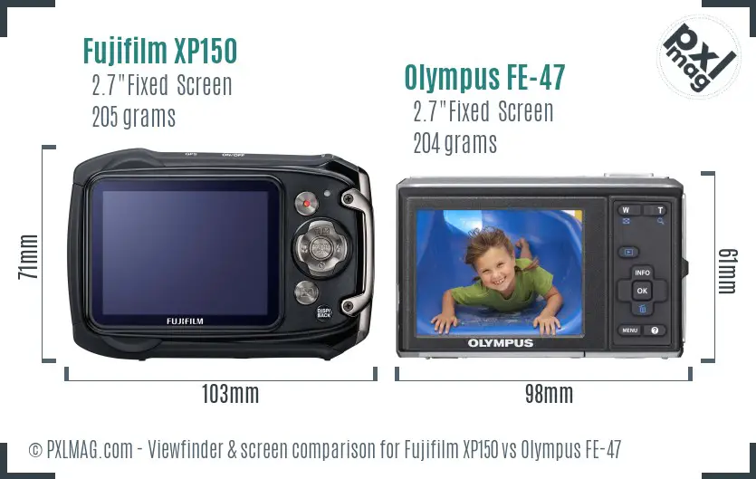 Fujifilm XP150 vs Olympus FE-47 Screen and Viewfinder comparison