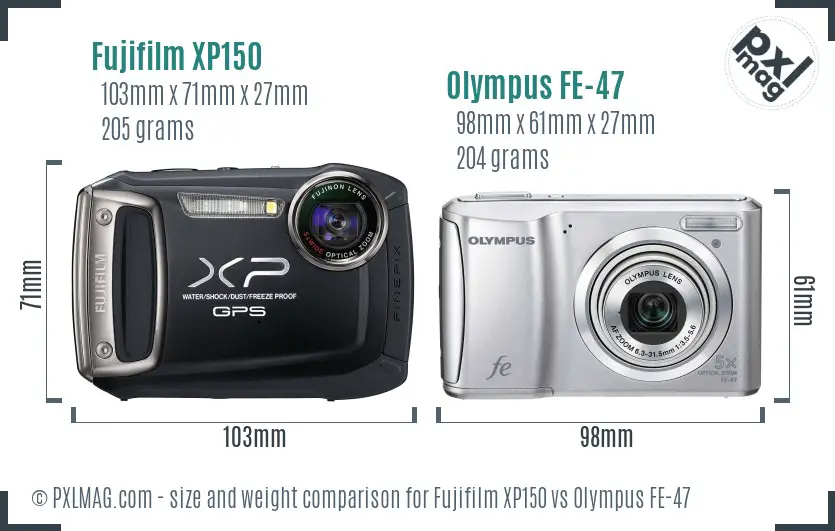 Fujifilm XP150 vs Olympus FE-47 size comparison