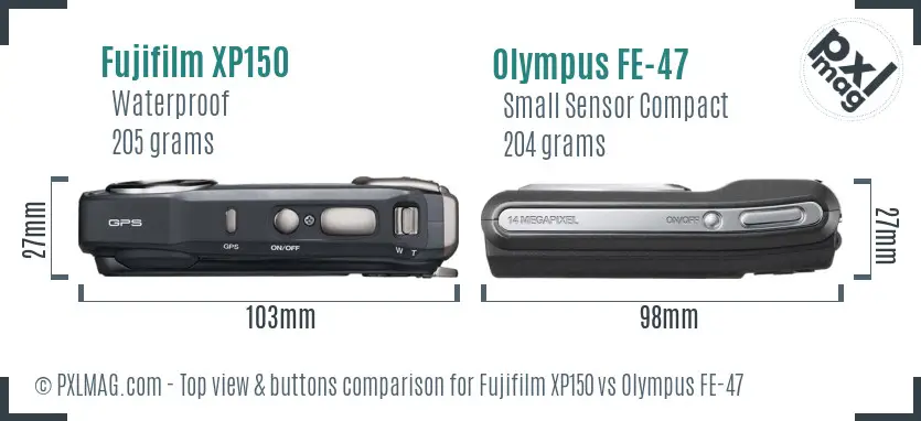 Fujifilm XP150 vs Olympus FE-47 top view buttons comparison