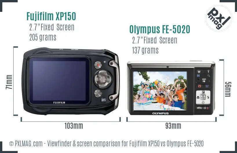 Fujifilm XP150 vs Olympus FE-5020 Screen and Viewfinder comparison