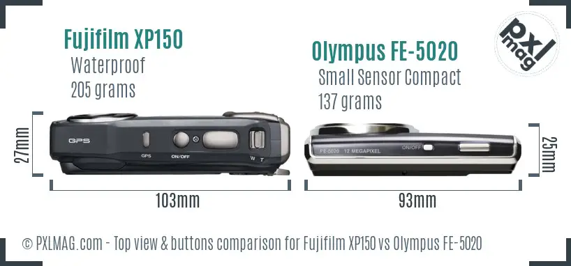 Fujifilm XP150 vs Olympus FE-5020 top view buttons comparison