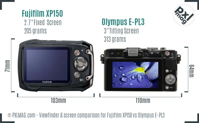 Fujifilm XP150 vs Olympus E-PL3 Screen and Viewfinder comparison