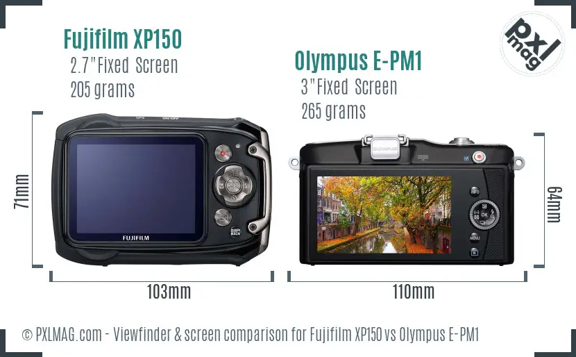 Fujifilm XP150 vs Olympus E-PM1 Screen and Viewfinder comparison