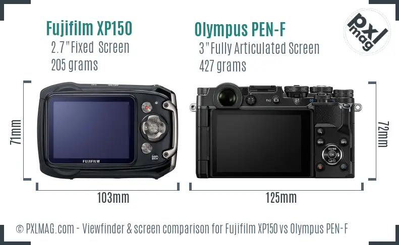 Fujifilm XP150 vs Olympus PEN-F Screen and Viewfinder comparison