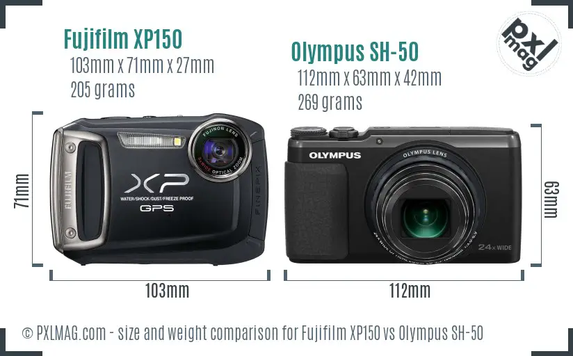 Fujifilm XP150 vs Olympus SH-50 size comparison Fujifilm XP150 vs Olympus SH-50 size comparison