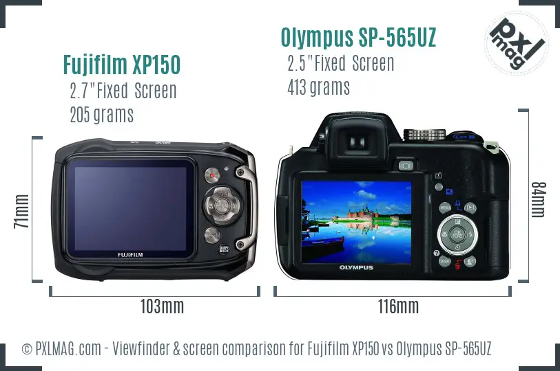 Fujifilm XP150 vs Olympus SP-565UZ Screen and Viewfinder comparison