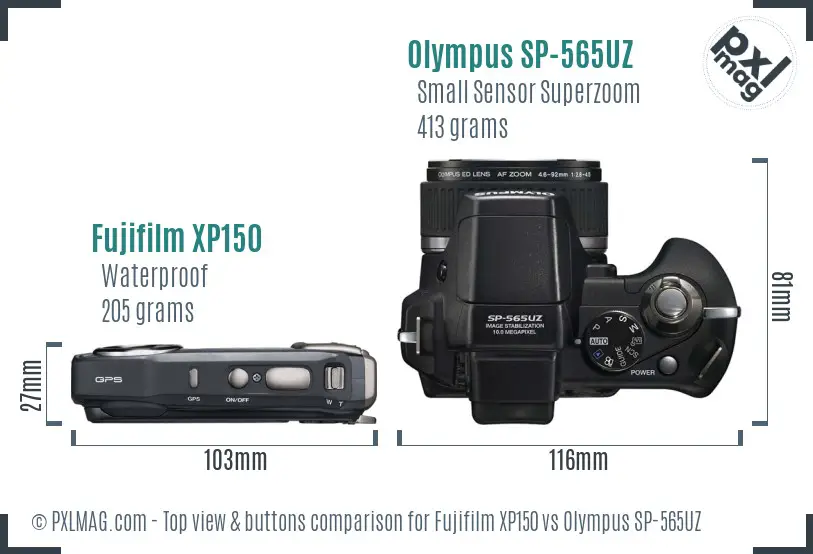 Fujifilm XP150 vs Olympus SP-565UZ top view buttons comparison