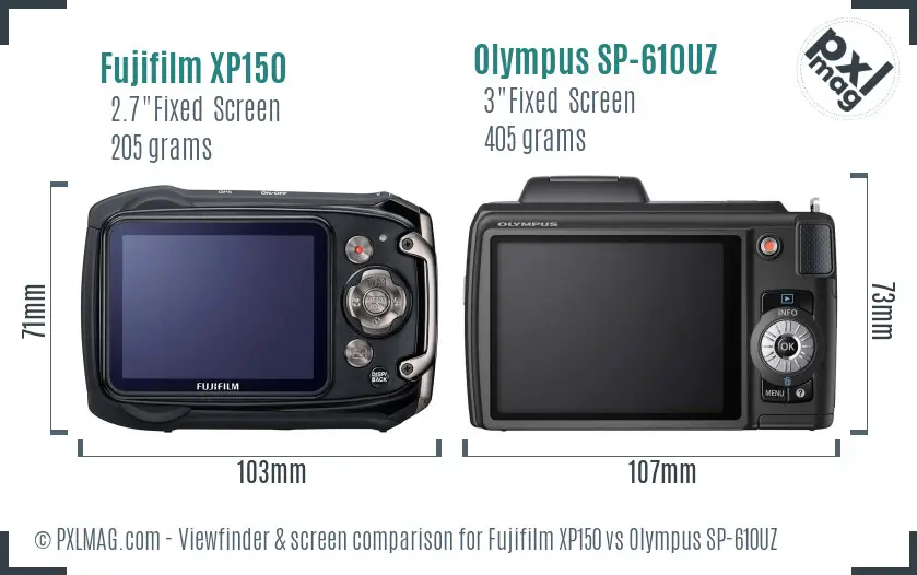 Fujifilm XP150 vs Olympus SP-610UZ Screen and Viewfinder comparison