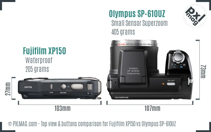 Fujifilm XP150 vs Olympus SP-610UZ top view buttons comparison