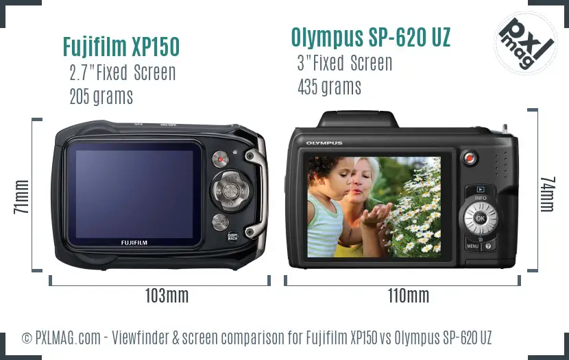 Fujifilm XP150 vs Olympus SP-620 UZ Screen and Viewfinder comparison Fujifilm XP150 vs Olympus SP-620 UZ Screen and Viewfinder comparison