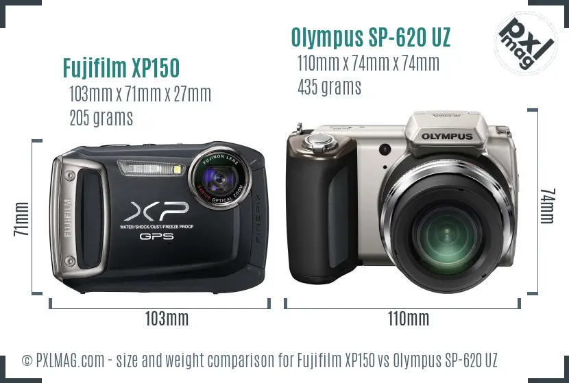 Fujifilm XP150 vs Olympus SP-620 UZ size comparison Fujifilm XP150 vs Olympus SP-620 UZ size comparison
