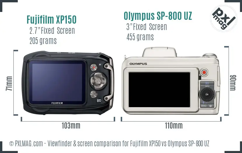 Fujifilm XP150 vs Olympus SP-800 UZ Screen and Viewfinder comparison