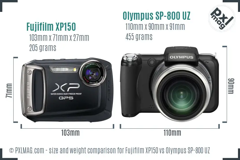 Fujifilm XP150 vs Olympus SP-800 UZ size comparison Fujifilm XP150 vs Olympus SP-800 UZ size comparison
