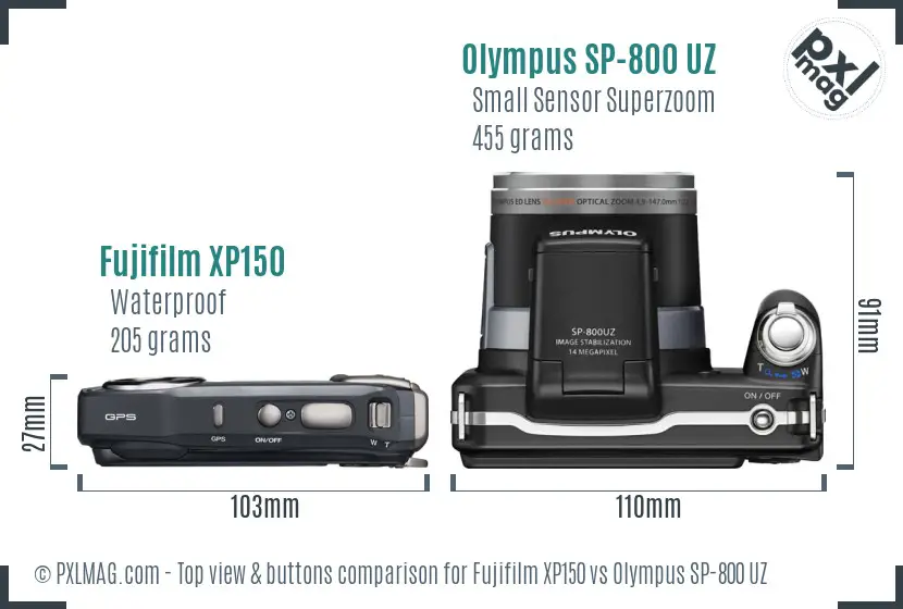 Fujifilm XP150 vs Olympus SP-800 UZ top view buttons comparison