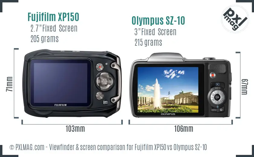 Fujifilm XP150 vs Olympus SZ-10 Screen and Viewfinder comparison