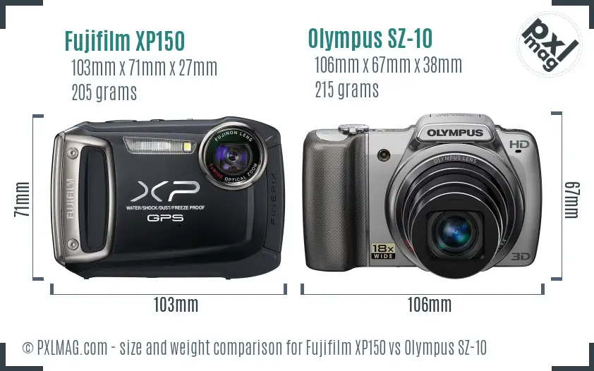 Fujifilm XP150 vs Olympus SZ-10 size comparison